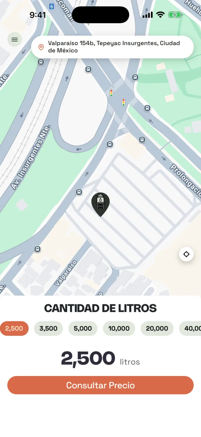 Mapa de la app de Zaseva con la dirección de entrega