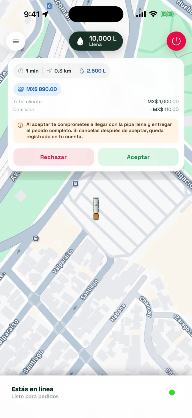 Oferta de pedido en la app Zaseva Pipero con la ganancia